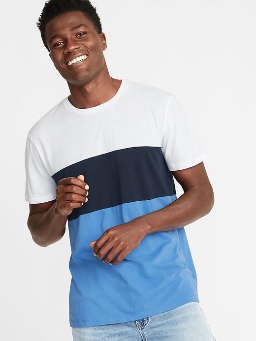Pieced Color-block Crew-neck Tee For Men