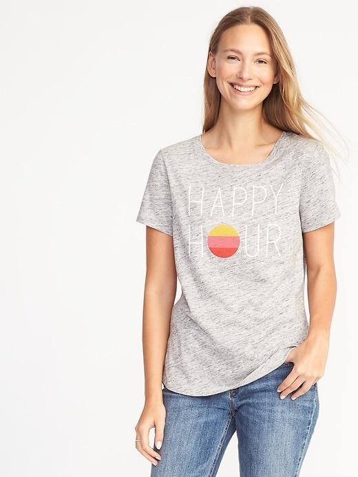 Old Navy Womens Everywear Graphic Curved-hem Tee For Women Happy Hour Size M