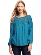 Old Navy Relaxed Lace Yoke Blouse For Women - Estuary