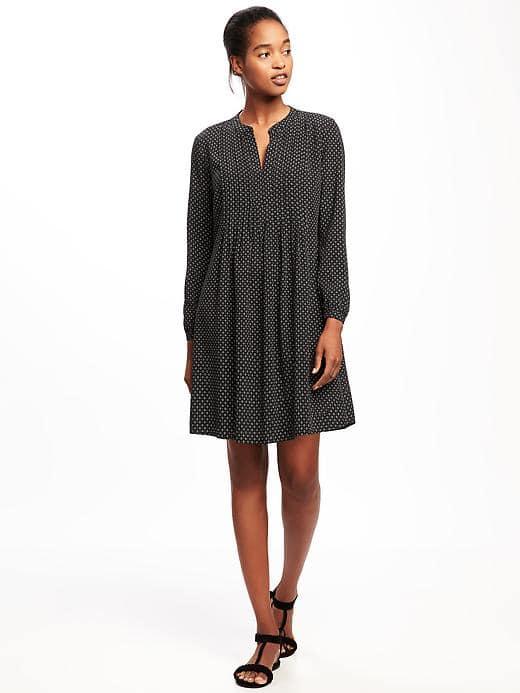 Old Navy Printed Pintuck Swing Dress For Women - Black Print