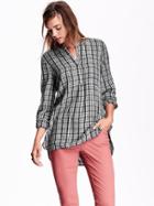 Old Navy Plaid Mandarin Collared Tunic Size M Tall - Gray Plaid