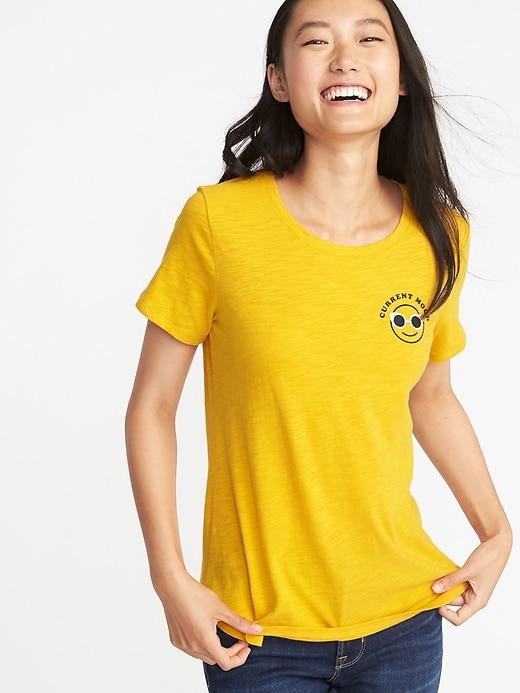 Old Navy Womens Graphic Everywear Slub-knit Tee For Women Current Mood Smiley Face Size L