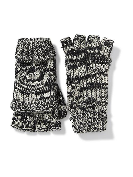 Old Navy Honeycomb Knit Convertible Gloves For Women - Black Marl