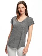 Old Navy Relaxed Linen Blend Curved Hem Tee For Women - Dark Charcoal Gray