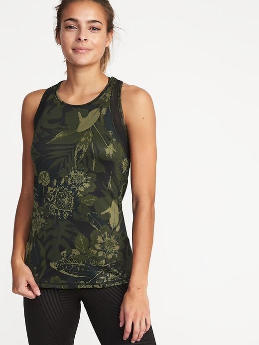 Old Navy Womens High-neck Mesh-trim Racerback Performance Tank For Women Camo Size L