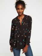 Old Navy Womens Pintuck Swing Blouse For Women Black Floral Size Xs