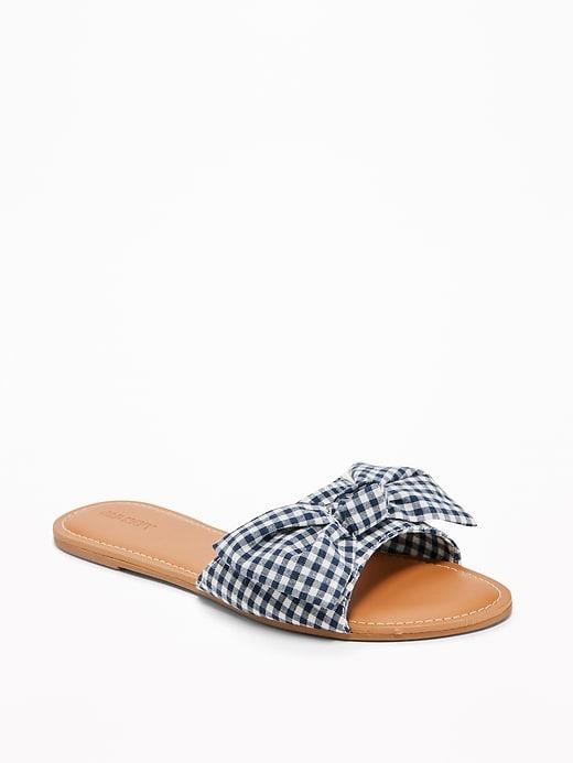 Old Navy Womens Printed Bow-tie Slide Sandals For Women Blue Gingham Size 10