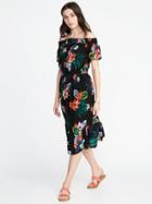 Old Navy Womens Waist-defined Off-the-shoulder Crinkle-gauze Midi Dress For Women Black Floral Size Xxl