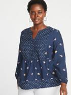 Old Navy Womens Mixed-print Plus-size Poet-sleeve Blouse Navy Blue Print Size 1x