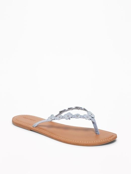 Old Navy Womens Chambray Flower-applique Capri Sandals For Women Light Tone Chambray Size 9
