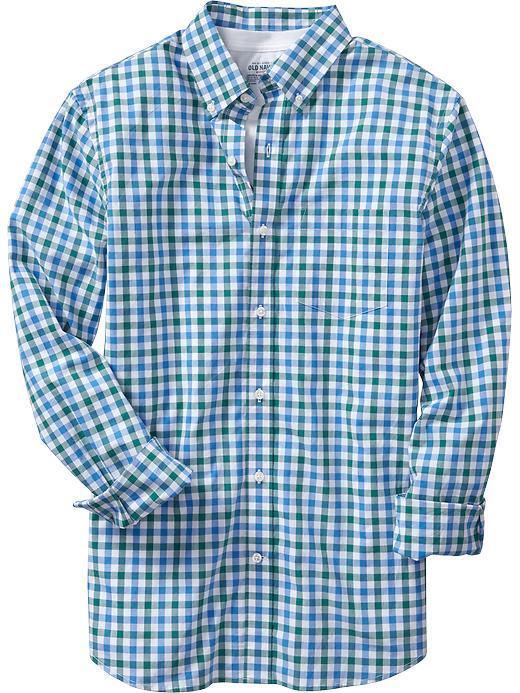 Old Navy Mens Everyday Classic Slim Fit Shirts - Emmett Emerald Gingham