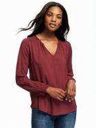 Old Navy Crochet Trim Shirred Blouse For Women - Marion Berry