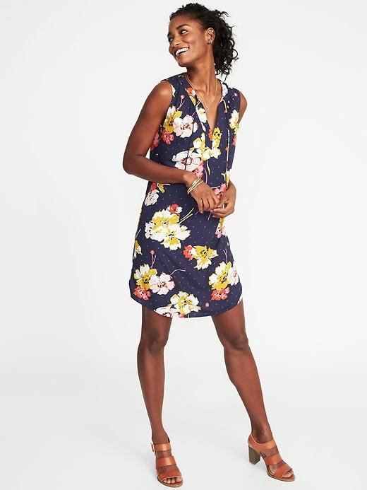 Old Navy Womens Sleeveless Tie-neck Shift Dress For Women Navy Floral Size Xxl