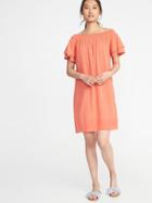 Old Navy Womens Off-the-shoulder Smocked Shift Dress For Women Briquette Size M