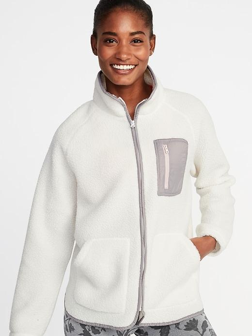 Old Navy Womens Sherpa Zip Jacket For Women Cream/light Gray Size M