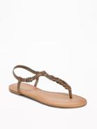 Old Navy Womens Braided T-strap Sandals For Women Olive Size 6
