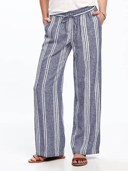 Old Navy Wide Leg Linen Blend Pants For Women - Blue Stripe
