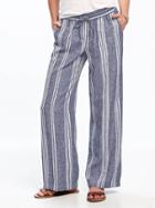 Old Navy Wide Leg Linen Blend Pants For Women - Blue Stripe