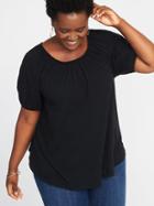 Old Navy Womens Slub-knit Bubble-sleeve Plus-size Top Black Size 1x