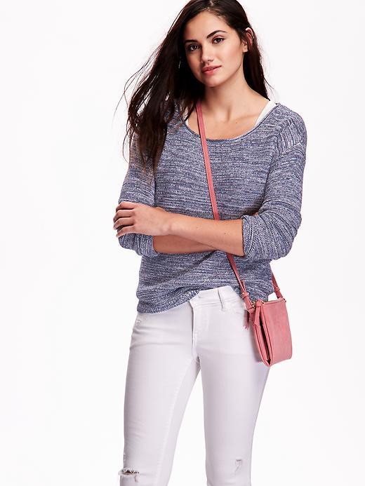 Old Navy Roll Neck Textured Knit Sweaters - Blue Marl