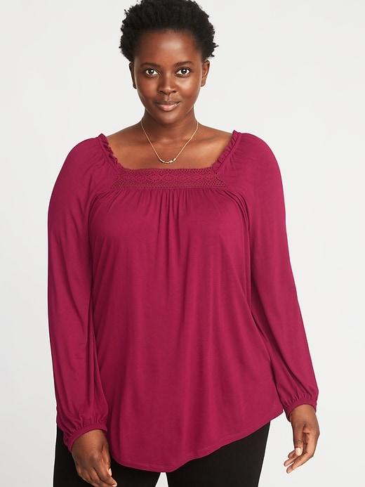 Old Navy Womens Relaxed Plus-size Crochet-trim Top Raspberry Twist Size 1x
