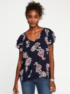 Old Navy Ruffle Sleeve Crinkle Gauze Top For Women - Navy Floral