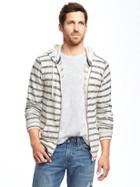 Old Navy Striped Sweater Knit Zip Hoodie For Men - Creme
