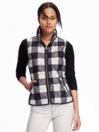 Old Navy Printed Quilted Vest For Women - Black Plaid