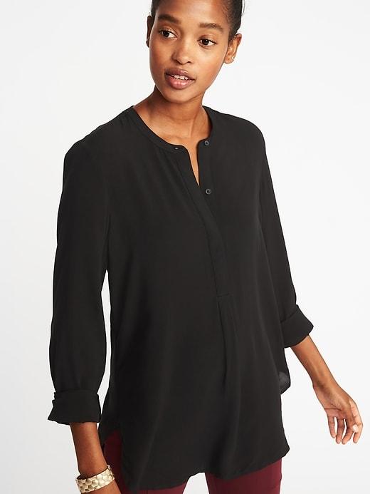 Old Navy Womens Button-front Popover Tunic Shirt For Women Black Size Xxl