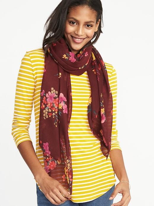Old Navy Womens Printed Gauze Scarf For Women Burgundy Floral Size One Size