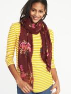 Old Navy Womens Printed Gauze Scarf For Women Burgundy Floral Size One Size