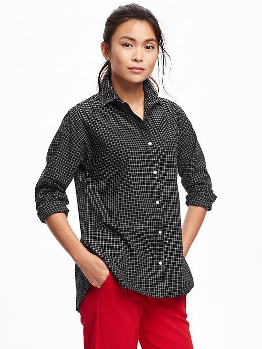Old Navy Perfect Boyfriend Shirt For Women - Black/white Plaid