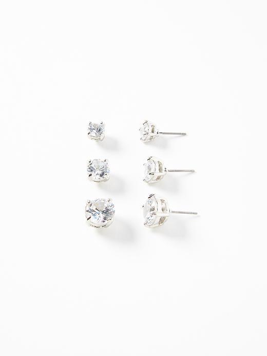 Old Navy Cubic Zirconia Stud Earring 3 Pack For Women - Silver