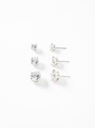 Old Navy Cubic Zirconia Stud Earring 3 Pack For Women - Silver