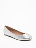 Old Navy Womens Metallic Faux-leather Ballet Flats For Women Silver Metallic Size 10