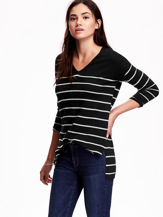 Old Navy Womens V Neck Tunic Sweater Size L Tall - Nude Taupe Stripe