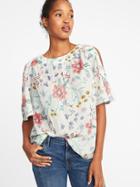 Old Navy Womens Relaxed Cold-shoulder Slub-knit Top For Women White Floral Size Xl