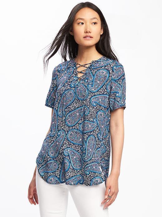 Old Navy Lightweight Lace Up Top For Women - Blue Paisley