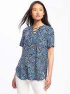 Old Navy Lightweight Lace Up Top For Women - Blue Paisley