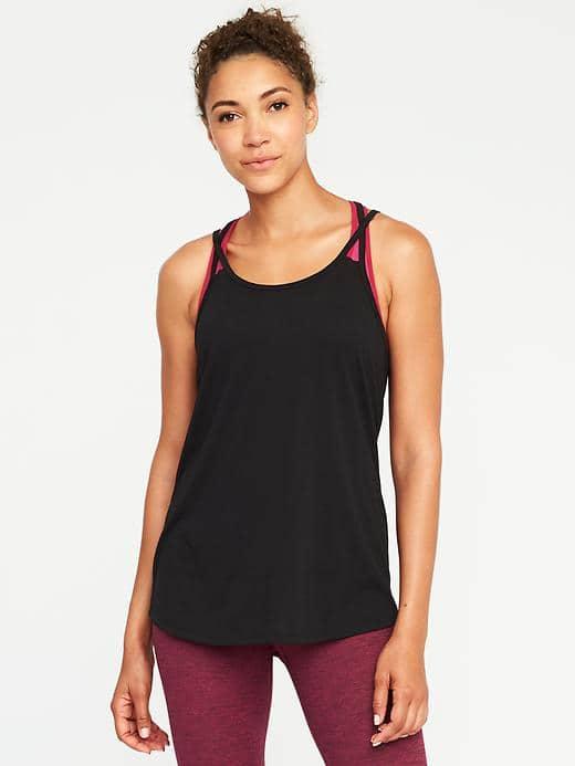 Old Navy Go Dry Ultra Light Mesh Trim Tank For Women - Black