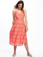 Old Navy Fit & Flare Cutwork Midi Dress For Women - Coral Tropics