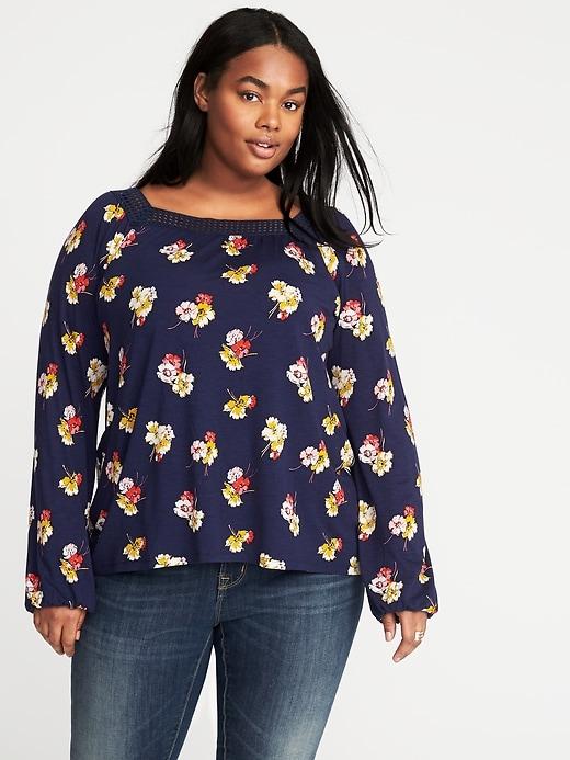 Old Navy Womens Crochet-lace Plus-size Square-neck Top Navy Floral Size 2x