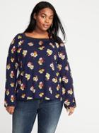 Old Navy Womens Crochet-lace Plus-size Square-neck Top Navy Floral Size 2x