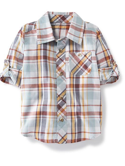 Old Navy Plaid Roll Up Shirt - White Plaid