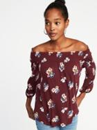 Old Navy Womens Off-the-shoulder Boho Swing Top For Women Burgundy Floral Size Xxl