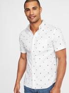 Old Navy Mens Slim-fit Built-in Flex Oxford Shirt For Men Blue Geo Print Size Xxl