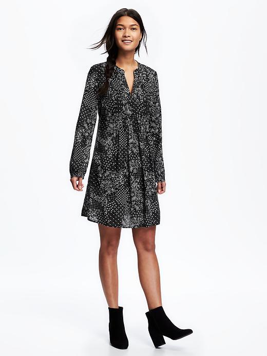 Old Navy Pintuck Swing Dress For Women - Black Print