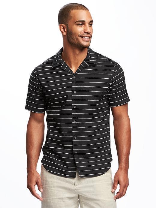 Old Navy Slim Fit Striped Shirt For Men - Black Cat