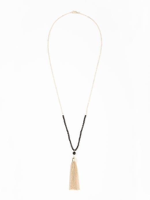 Old Navy Beaded Tassel Chain Pendant For Women - Black