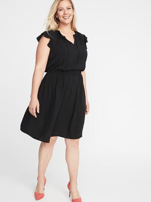 Waist-defined Flutter-sleeve Plus-size Dress